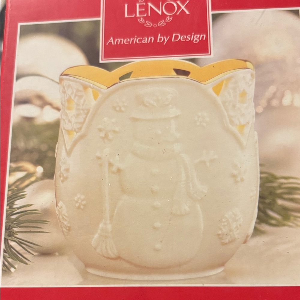 FINAL MARKDOWN Lenox Ivory and Gold Snowman Votive Holder